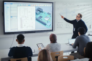 An interactive whiteboard includes many modern features that help enhance active learning and increase engagement
